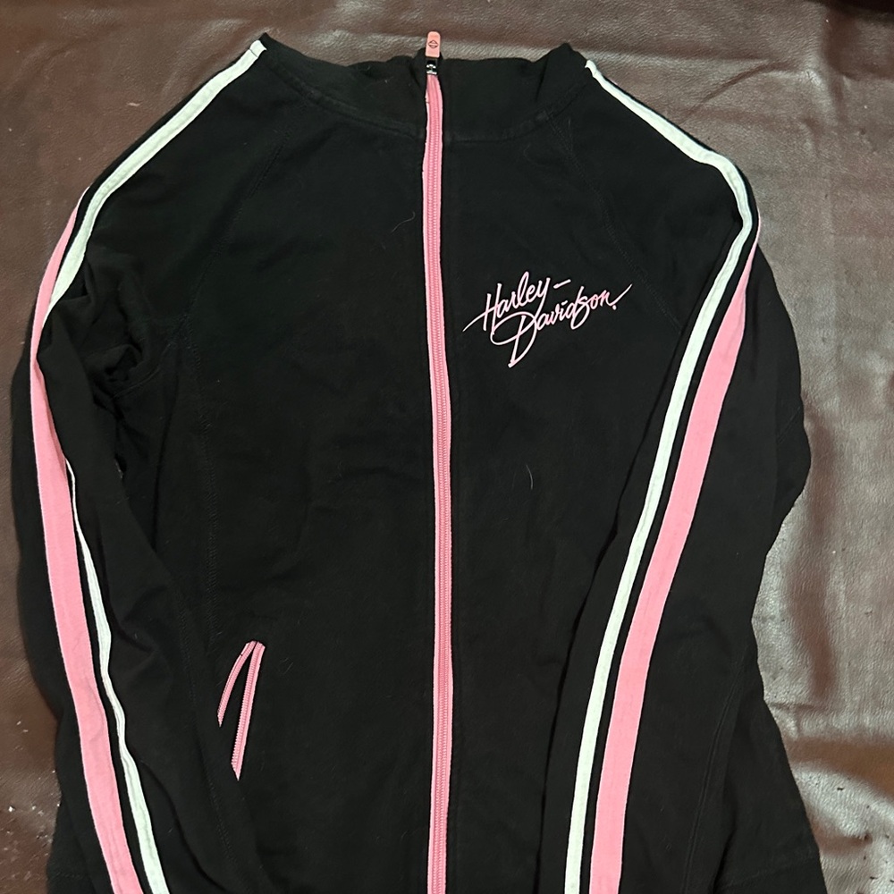 Harley-Davidson Black Jacket with Pink and White Stripes